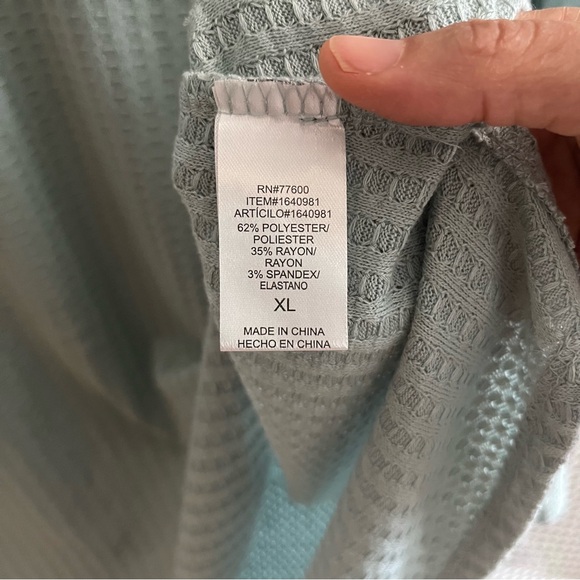 Chaser Waffle Knit Long Sleeve Vee Neck Thermal Top Size XL in Minty Blue NWT - Picture 6 of 12